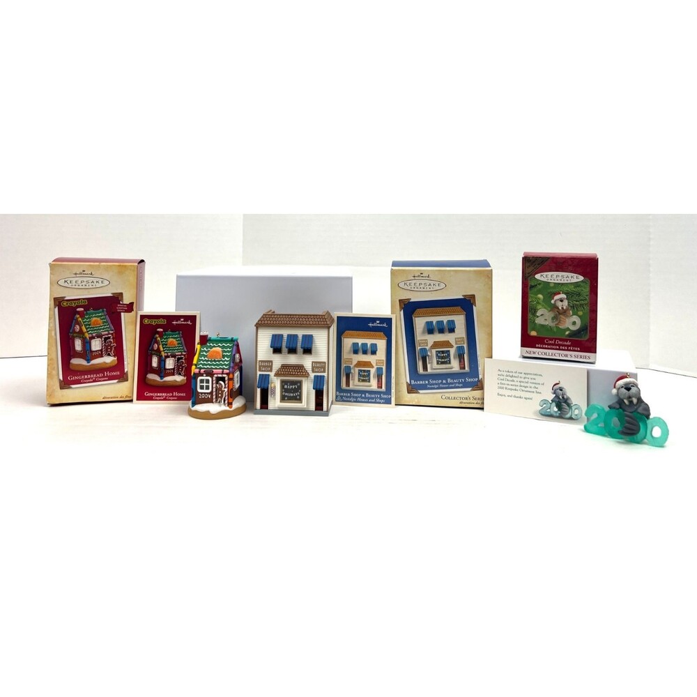 Hallmark Ornament Lot of 3 Crayola Gingerbread House Barber Beauty Cool Decade